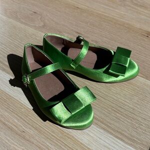 Age of Innocence Ellen Satin Green Mary Jane Bow Shoes